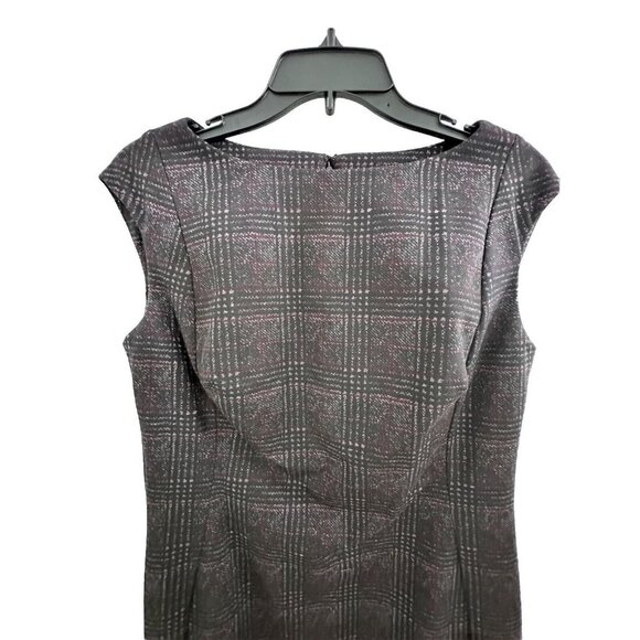 Chaps Womens Sleeveless Sheath Dress Gray Red Plaid Size Medium Office Cocktail - Picture 3 of 15